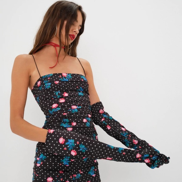 For Love and Lemons NWT Posey Polka Dot Mini Dress w/ Matching Gloves - Picture 1 of 13